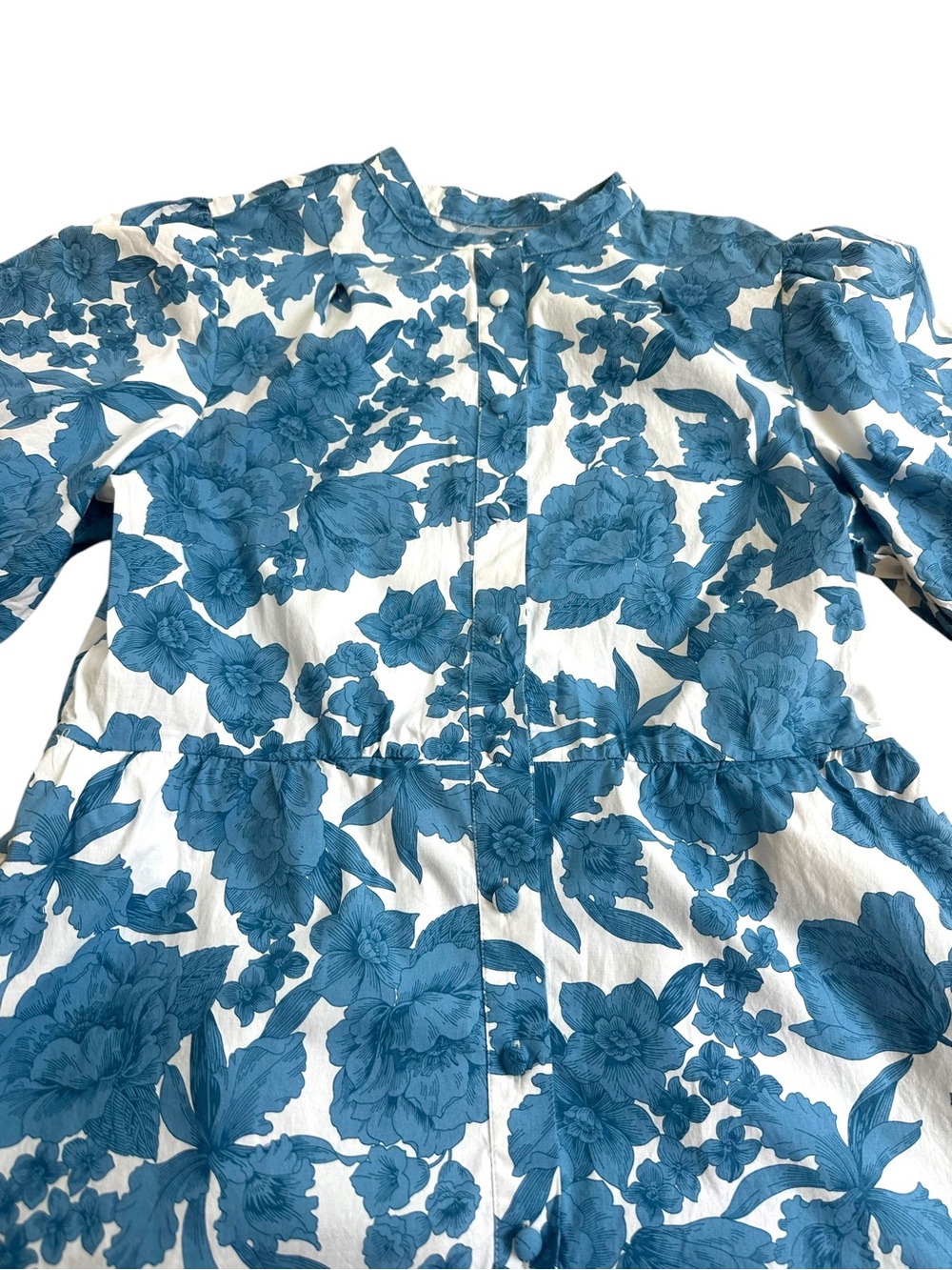 Joie Blue and White Floral Puff Sleeve Button Front Mini Dress - Picture 3 of 6